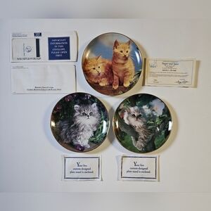 Franklin Mint Kitten Dish Lot "Purrfection", "Out on a Limb", & "Sugar & Spice"